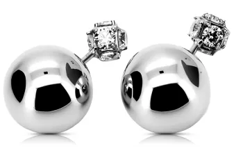 "Aretes de bola con llave en Oro blanco italiano de 14 quilates" cec022w cec022w