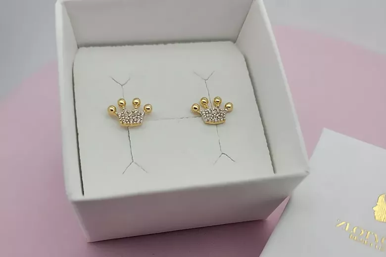 Boucles d'oreilles en or jaune 14k avec couronne de zircone cec015y