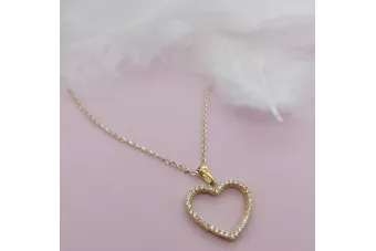 Collar de corazón de oro amarillo 14k con cadena de ancla cpc046y&cc003yw