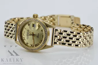 Желтые 14k золотые часы Geneve леди с бриллиантом 0.25 карата lwd078ydg&lbw004y